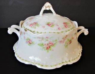 Antique Limoge Lanternier A.  Porcelain Covered Serving Bowl C.  1890