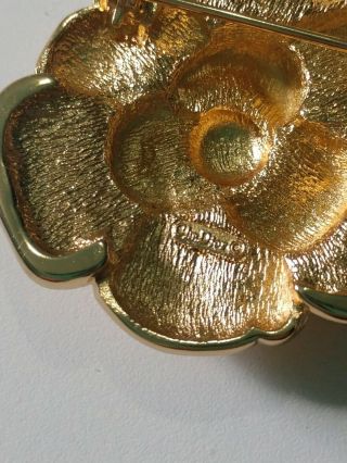 Vtg Signed Christian Dior Gold Tone Rhinestone Pansy Flower Earring & Brooch Set 12