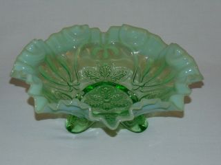 9 " Vintage Antique Opalescent Glass Footed Vaseline Green Candy Compote Bowl