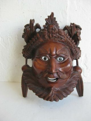 Fine Old Chinese Carved Hardwood Wood Immortal Wall Plaque Mask W/dragon Carving