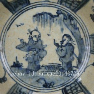 Chinese old hand - carved Blue & white porcelain figure pattern bowl c01 4