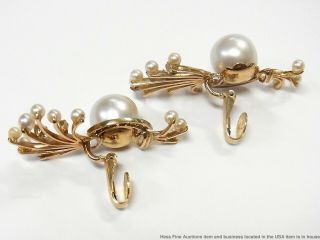 Rare Huge 11.  2mm Akoya Pearl Diamond 14k Gold Earrings 1940s Retro Deco Vintage 7