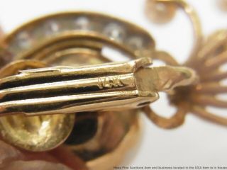 Rare Huge 11.  2mm Akoya Pearl Diamond 14k Gold Earrings 1940s Retro Deco Vintage 8