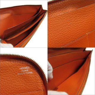 HERMES Remix combine L - shaped zipper long wallet Purse leather Orange Vintage 11