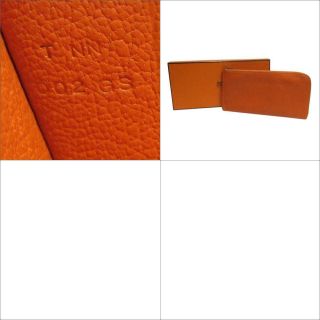 HERMES Remix combine L - shaped zipper long wallet Purse leather Orange Vintage 12
