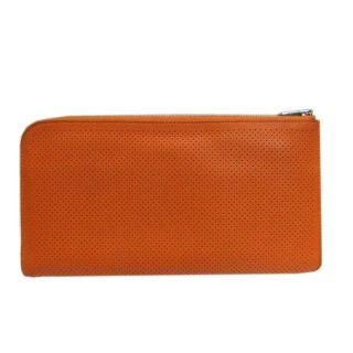 HERMES Remix combine L - shaped zipper long wallet Purse leather Orange Vintage 2