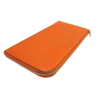 HERMES Remix combine L - shaped zipper long wallet Purse leather Orange Vintage 3