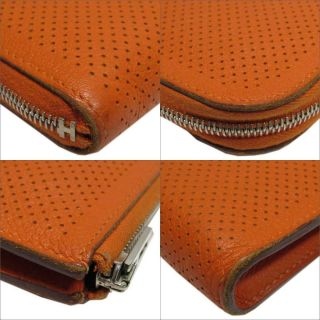 HERMES Remix combine L - shaped zipper long wallet Purse leather Orange Vintage 5