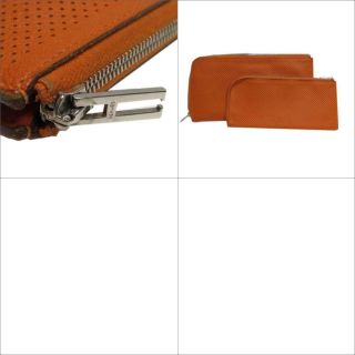 HERMES Remix combine L - shaped zipper long wallet Purse leather Orange Vintage 6