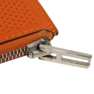 HERMES Remix combine L - shaped zipper long wallet Purse leather Orange Vintage 7