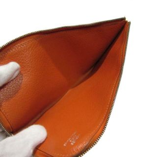 HERMES Remix combine L - shaped zipper long wallet Purse leather Orange Vintage 8