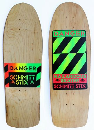 Vintage 80s Skateboard Deck - Schmitt Stix - Danger - Rare Colorway