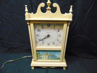 Vintage Imperial Electric Clock Old Country House Picture White Wooden Frame 21 "