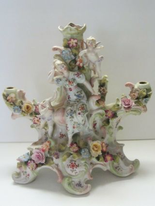 Elaborate Porcelain Candelabra 3 - Candle Rococco Revival Figures Flora German?