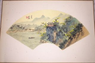 Rare Antique Chinese Fan Painting On Silk Fantastic Country Landscape