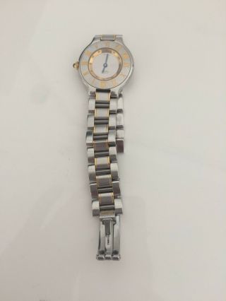 Vintage Must De Cartier 21 Swiss Ladies Watch Stainless Steel W/ Gold Inlay