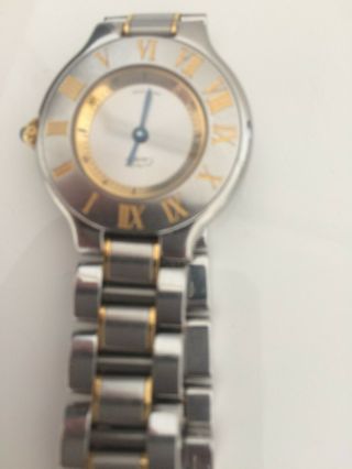 Vintage Must de Cartier 21 Swiss Ladies Watch Stainless Steel w/ Gold Inlay 2