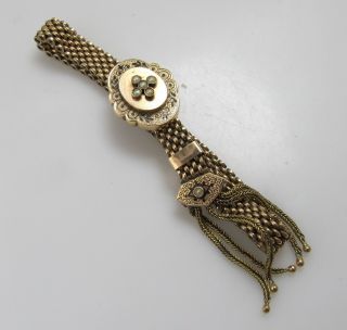 Victorian 14k Yellow Gold Enamel Slide Bracelet Pearls Vintage Antique Tassle