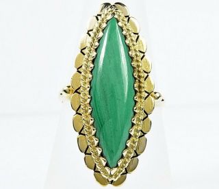 Vtg Navajo Hand Cut 2.  97 Ct Natural Mined Malachite In Solid 18k Gold Ring