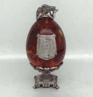 Rare Russian Imperial 84 Silver Amber Easter Egg Icon