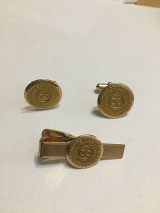 Vintage 14k Yellow Gold Cuff Links & Tie Bar Clip Set 24 Grams