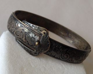 Vintage Antique Victorian Sterling Silver Belt Buckle Hinged Bracelet
