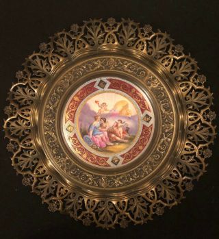 Antique Hand Painted Royal Vienna Plate " Venus And Adonis " Bronze Framed