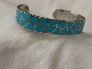 Vtg Sterling Silver - Navajo Signed K Turquoise Coral Inlay Cuff Bracelet - 51g