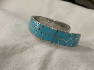 VTG Sterling Silver - NAVAJO Signed K Turquoise Coral Inlay Cuff Bracelet - 51g 2