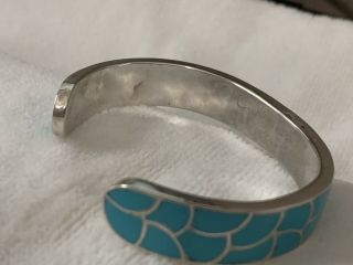 VTG Sterling Silver - NAVAJO Signed K Turquoise Coral Inlay Cuff Bracelet - 51g 3