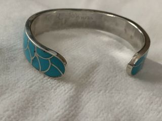 VTG Sterling Silver - NAVAJO Signed K Turquoise Coral Inlay Cuff Bracelet - 51g 4