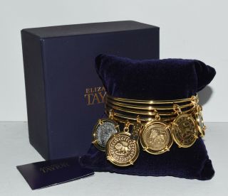 Elizabeth Taylor Ancient Coin Gold Tone Bangle Bracelets Box Set Of 5