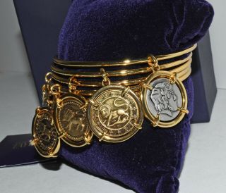 Elizabeth Taylor Ancient Coin Gold Tone Bangle Bracelets Box Set of 5 2