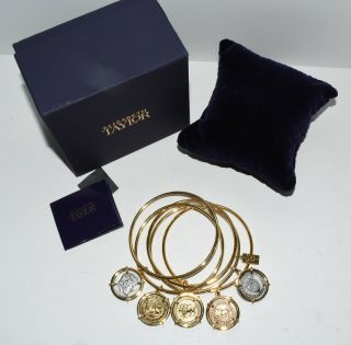 Elizabeth Taylor Ancient Coin Gold Tone Bangle Bracelets Box Set of 5 5