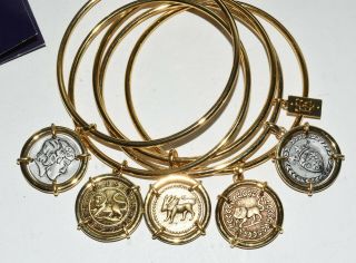 Elizabeth Taylor Ancient Coin Gold Tone Bangle Bracelets Box Set of 5 6