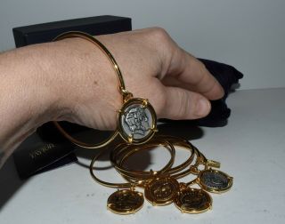 Elizabeth Taylor Ancient Coin Gold Tone Bangle Bracelets Box Set of 5 8