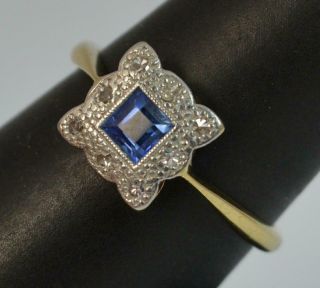 Art Deco Ceylon Sapphire & Diamond 18ct Gold and Platinum Cluster Ring d0348 10