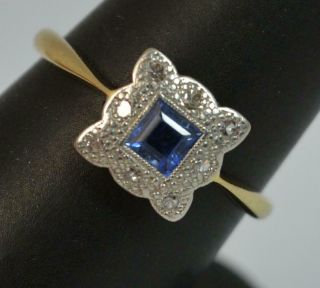 Art Deco Ceylon Sapphire & Diamond 18ct Gold and Platinum Cluster Ring d0348 12
