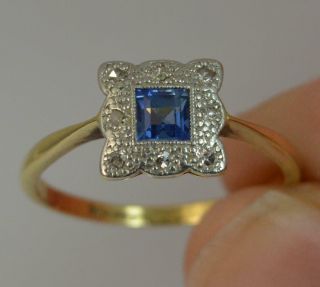 Art Deco Ceylon Sapphire & Diamond 18ct Gold And Platinum Cluster Ring D0348