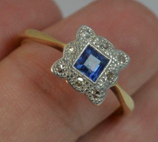Art Deco Ceylon Sapphire & Diamond 18ct Gold and Platinum Cluster Ring d0348 3