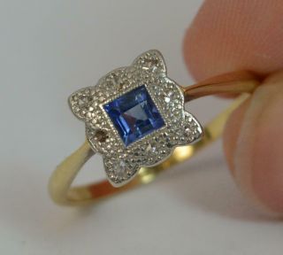 Art Deco Ceylon Sapphire & Diamond 18ct Gold and Platinum Cluster Ring d0348 9
