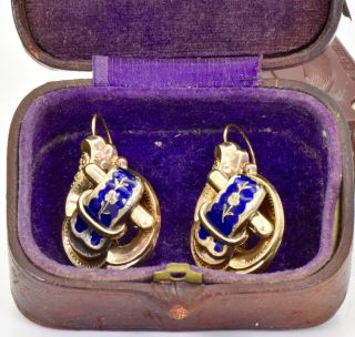 Rare Antique Imperial Russian 14k Gold (56) &enamel Earrings Set C1880.  Boxed