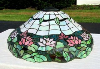 Large Vintage Tiffany Style Water Lily Flower Stained Glass Lamp Shade 20 "