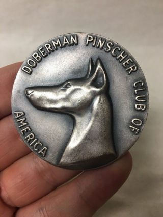 Vtg Doberman Pinscher Club Of America Silverplate Doberman Medallion 2 Sided