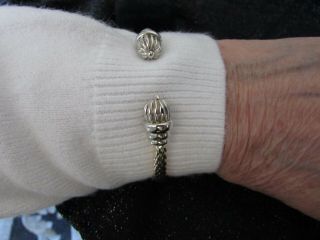 Peter Brams 14K Y/ Gold Textured Cuff Bangle Bracelet 22.  5 Grams Fluted End Caps 3