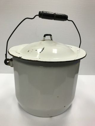 Chamber Pot Enamelware Vintage Black White Diaper Pail 1930s 1920s