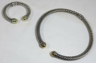 Large Scale David Yurman Sterling Silver & 14k Gold Necklace & Bracelet Set