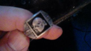 Ww2 German Silver Skull Ring With Makers Mark And German Symbols Inside Band