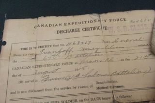 Three WW I CEF Documents Discharge Letter Of Commendation & Issue Of Service Pin 2
