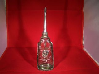 Vintage Moroccan Green Tinted Glass/silver,  Perfume/rose Water Bottle,  Sprinkler